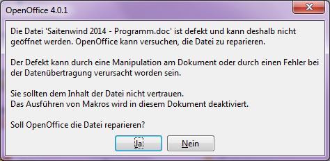 Diese DOC-Datei konnte nur mit FreeOffice und Abiword geöffnet und im OpenDocumentFormat gespeichert werden.