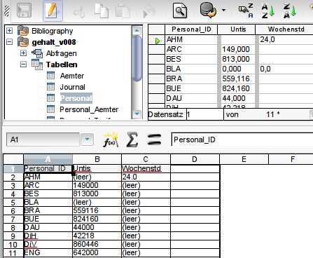 oben Datenbank - unten Darstellung per Datenpilot in Calc