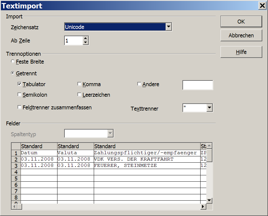 Im Uno Format einfügen