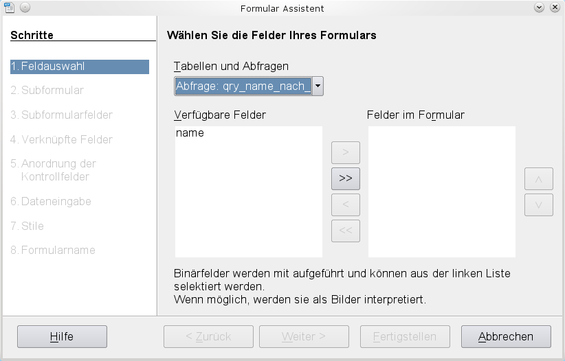Formular mit Abfrage