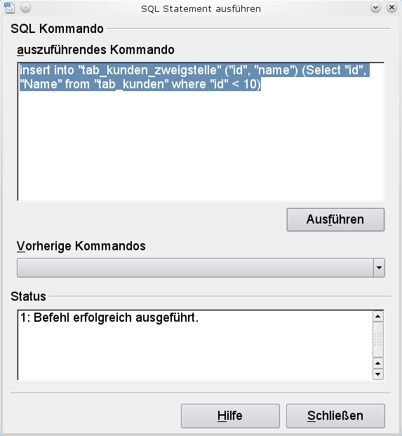 Screenshot SQL ausführen