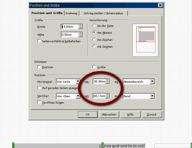 Bild mit verschobenen Formularfeld