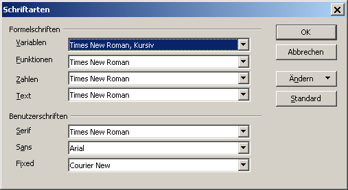 Schriftarten im Formeleditor unter WinXP